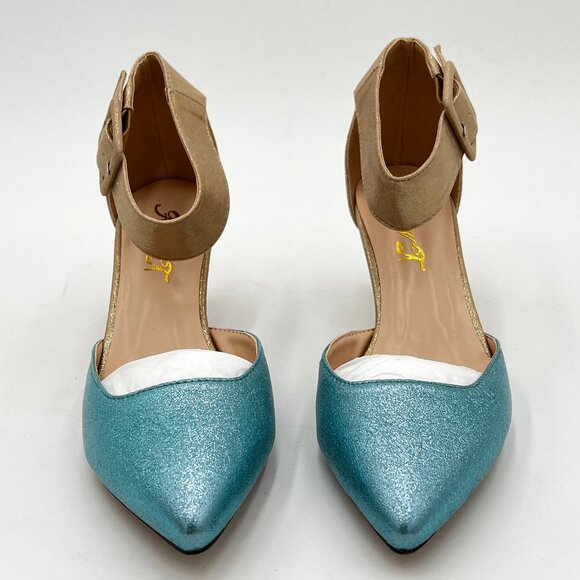 FOWT Blue Ankle Straps Buckles Sexy Pointed Toe Kitten Heels D'Orsay Pumps - Picture 3 of 6